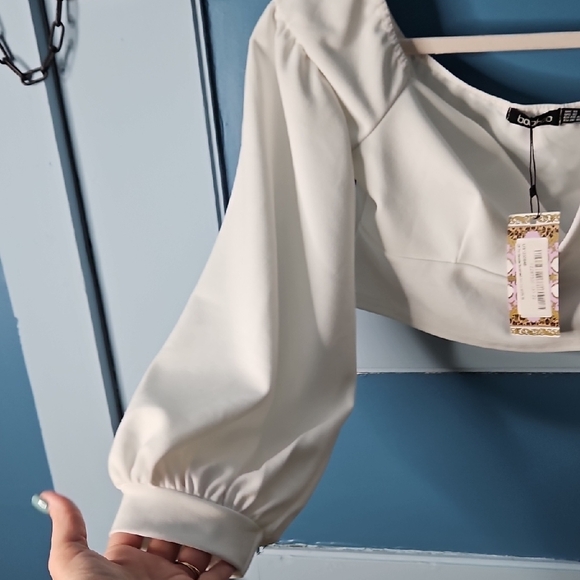 Boohoo Women's Crepe Wrap White Crop Top NWT 10 - Picture 4 of 12